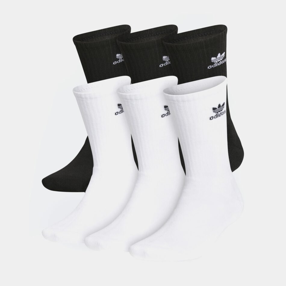 Trefoil Crew 6 Pack Mens Socks (Black/White)
